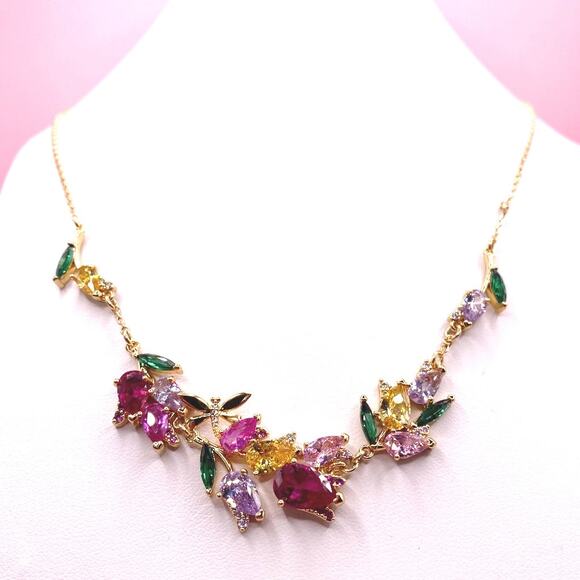 Multicolor Zirconia Crystals Beautiful Gold Plated Necklace - Picture 4 of 6